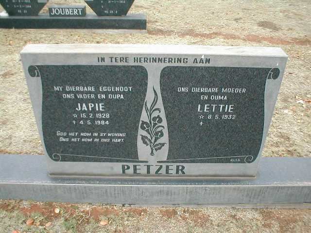 PETZER Japie 1928-1984 &amp; Lettie 1932-