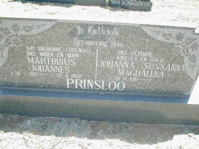 PRINSLOO Marthinus Johannes 1907-1986 &amp; Johanna Susanna Magdalena 1916-
