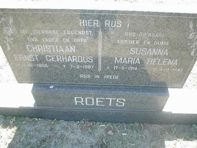 ROETS Christiaan Ernst Gerhardus 1905 - 1987 &amp; Susanna Maria Helena 1914 - 1987