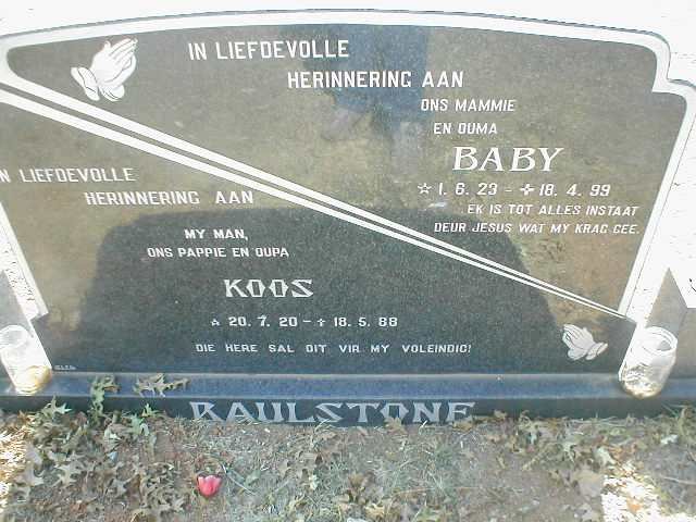 RAULSTONE Koos 1920-1988 &amp; Baby 1923-1999