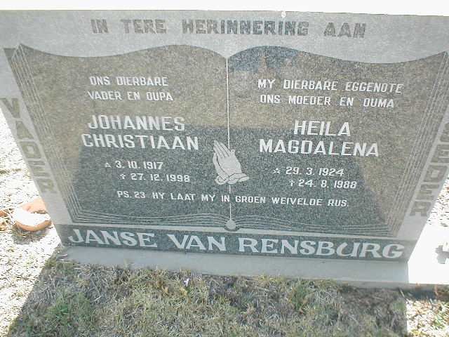 RENSBURG Johannes Christiaan, Janse van 1917-1998 &amp; Heila Magdalena 1924-1988