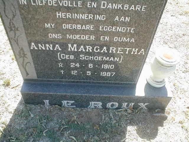 ROUX Anna Margaretha, le nee SCHOEMAN 1910-1987
