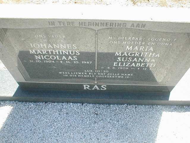 RAS Johannes Marthinus Nicolaas 1904-1987 &amp; Maria Magritha Susanna Elizabeth 1909-1985