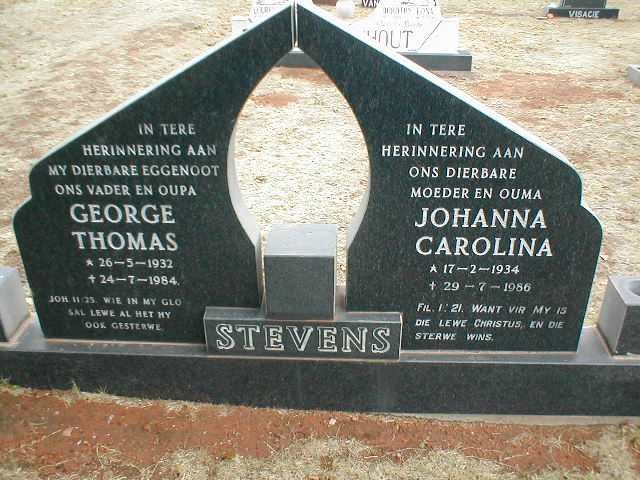 STEVENS George Thomas 1932-1984 &amp; Johanna Carolina 1934-1986