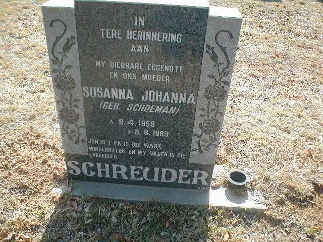 SCHREUDER Susanna Johanna nee SCHOEMAN 1959-1989