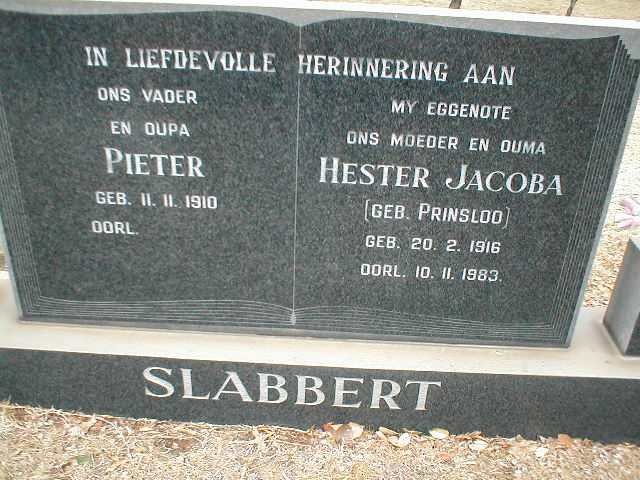 SLABBERT Pieter 1910- &amp; Hester Jacob PRINSLOO 1916-1983