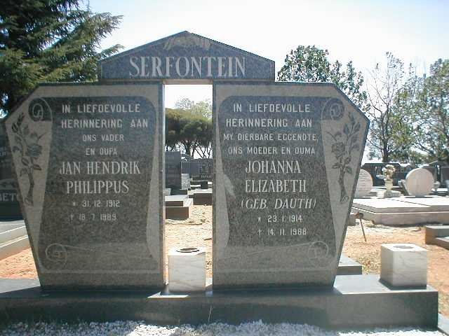 SERFONTEIN Jan Hendrik Philippus 1912-1989 &amp; Johanna Elizabeth DAUTH 1914-1988