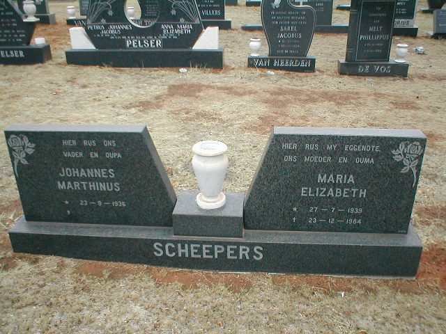 SCHEEPERS Johannes Marthinus 1936- &amp; Maria Elizabeth 1939-1984