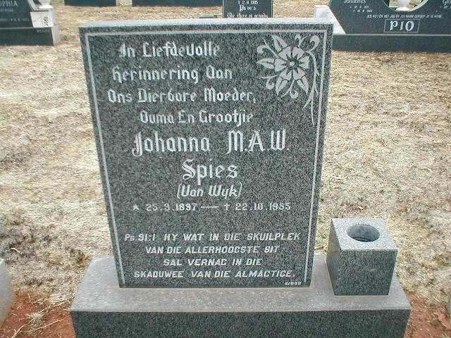 SPIES Johanna M.A.W. geb. VAN WYK 1897-1985