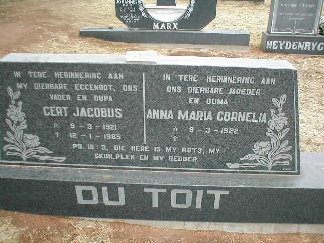 TOIT Gert Jacobus, du 1921-1985 &amp; Anna Maria Cornelia 1922-