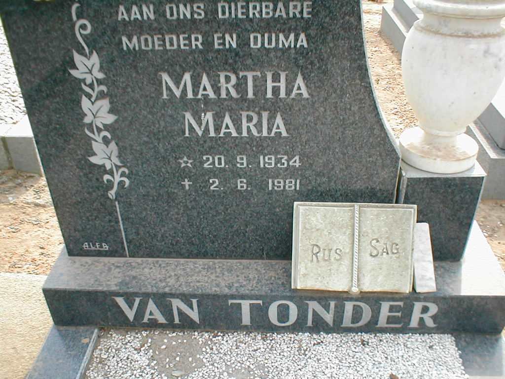 TONDER Martha Maria, van 1934-1981