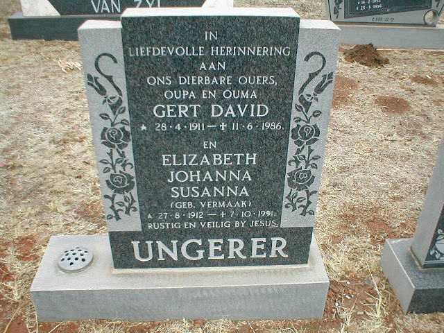 UNGERER Gert David 1911-1986 &amp; Elizabeth Johanna Susanna VERMAAK 1912-1991