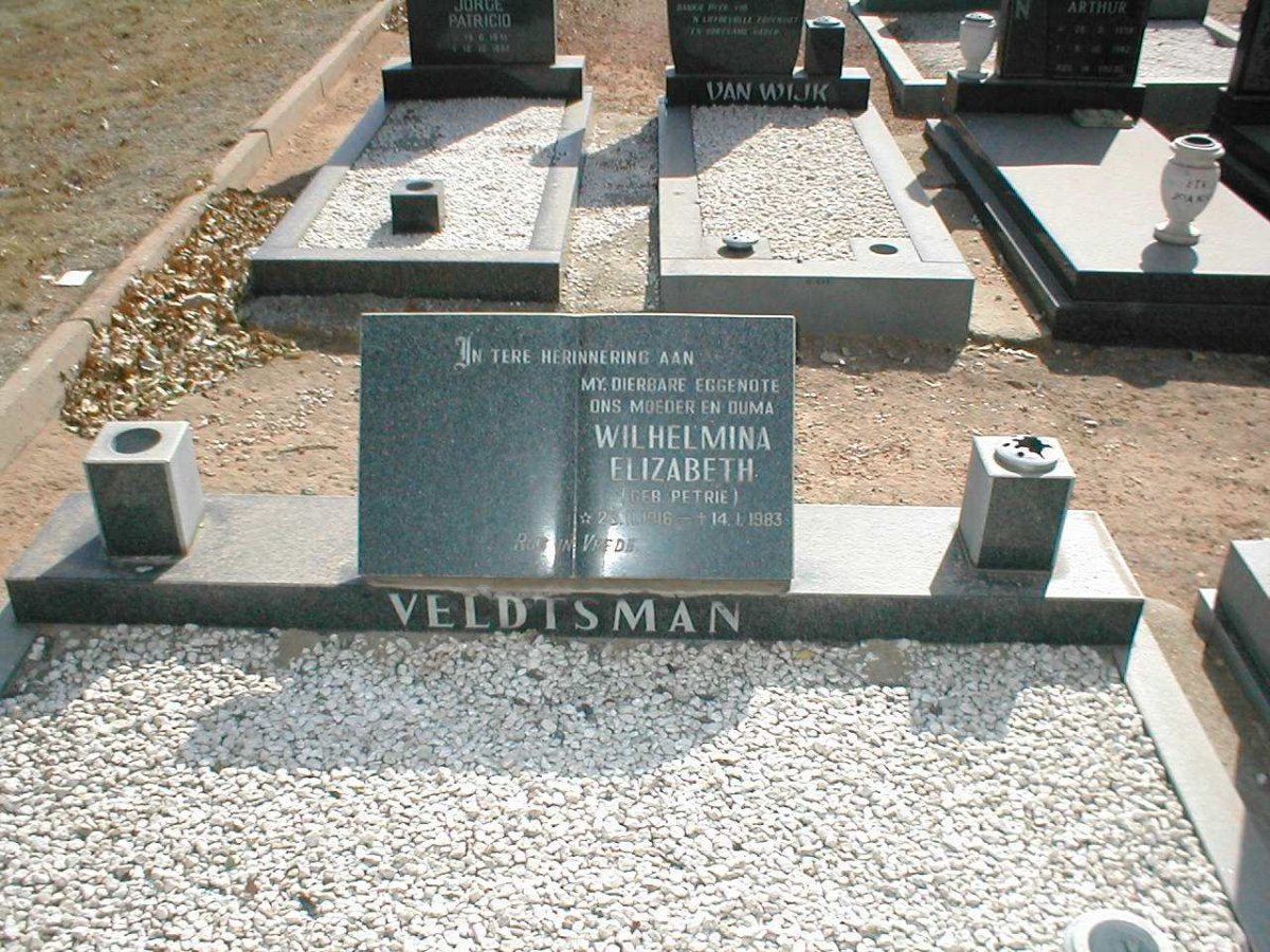 VELDTSMAN Wilhelmina Elizabeth geb. PETRIE 1916-1983