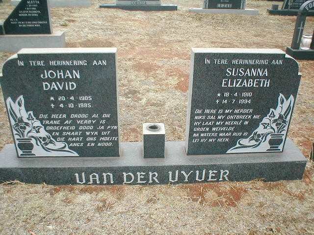 VYVER Johan Davis, van der 1905-1985 &amp; Susanna Elizabeth 1910-1994
