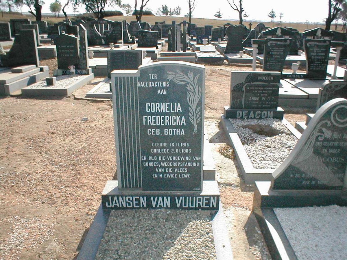 VUUREN Cornelia Fredericka, Jansen van, geb. BOTHA 1915-1983