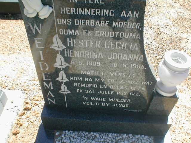 WEIDEMAN Hester Cecilia Hendrina Johanna 1909-1985