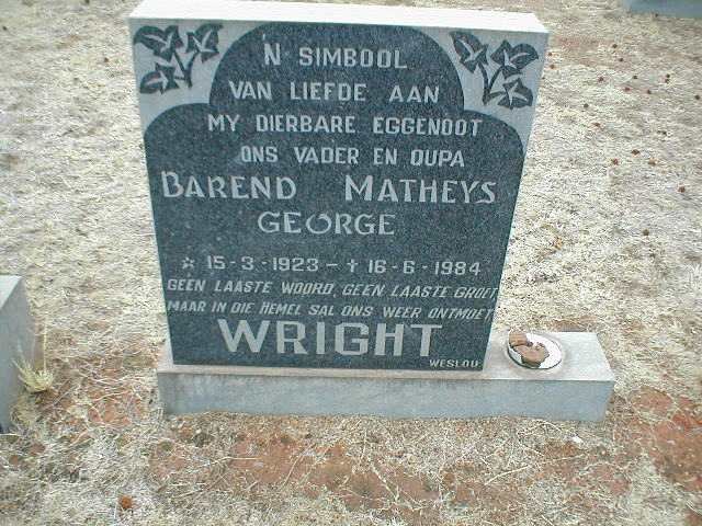 WRIGHT Barend Matheys George 1923-1984