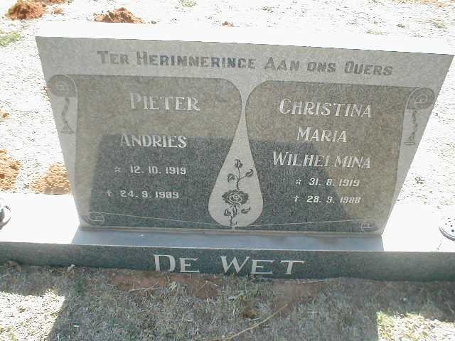 WET Petrus Andries, de 1919-1989 &amp; Christina Maria Wilhelmina 1919-1988