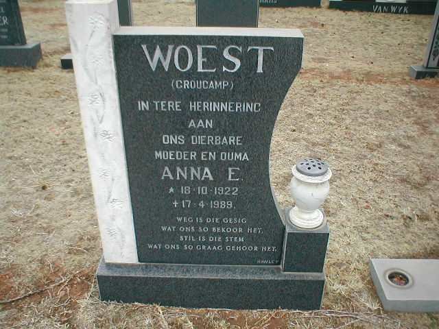WOEST Anna E. geb. CROUCAMP 1922-1989