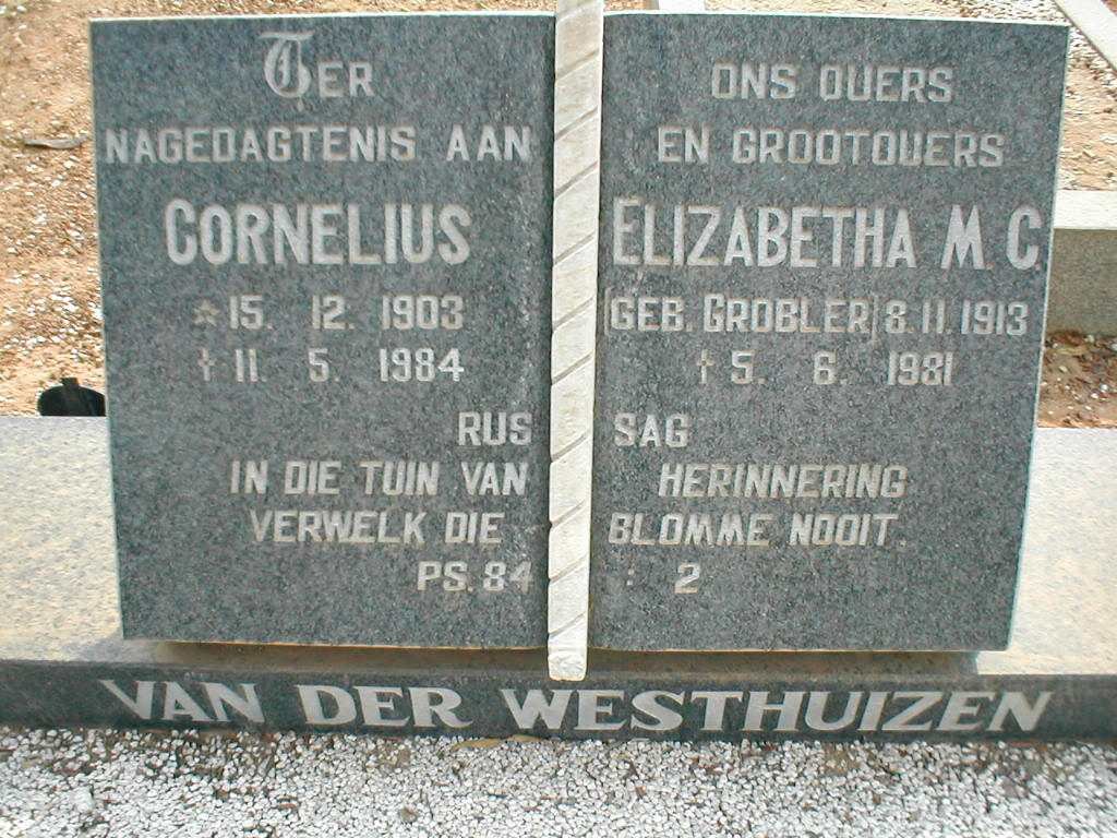 WESTHUIZEN Cornelius, van der 1903-1984 &amp; Elizabeth M.C. 1913-1981
