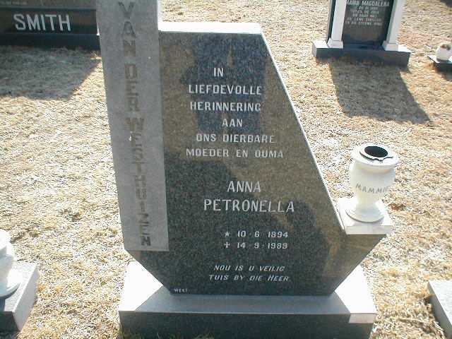 WESTHUIZEN Anna Petronella, van der 1894-1989