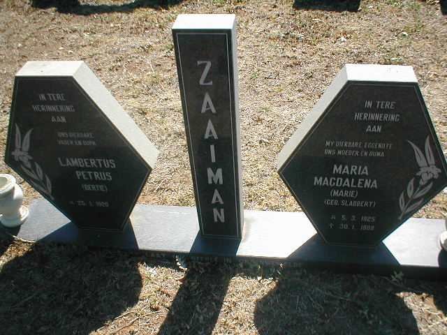ZAAIMAN Lambertus Petrus 1920- &amp; Maria Magdalena SLABBERT 1925-1988