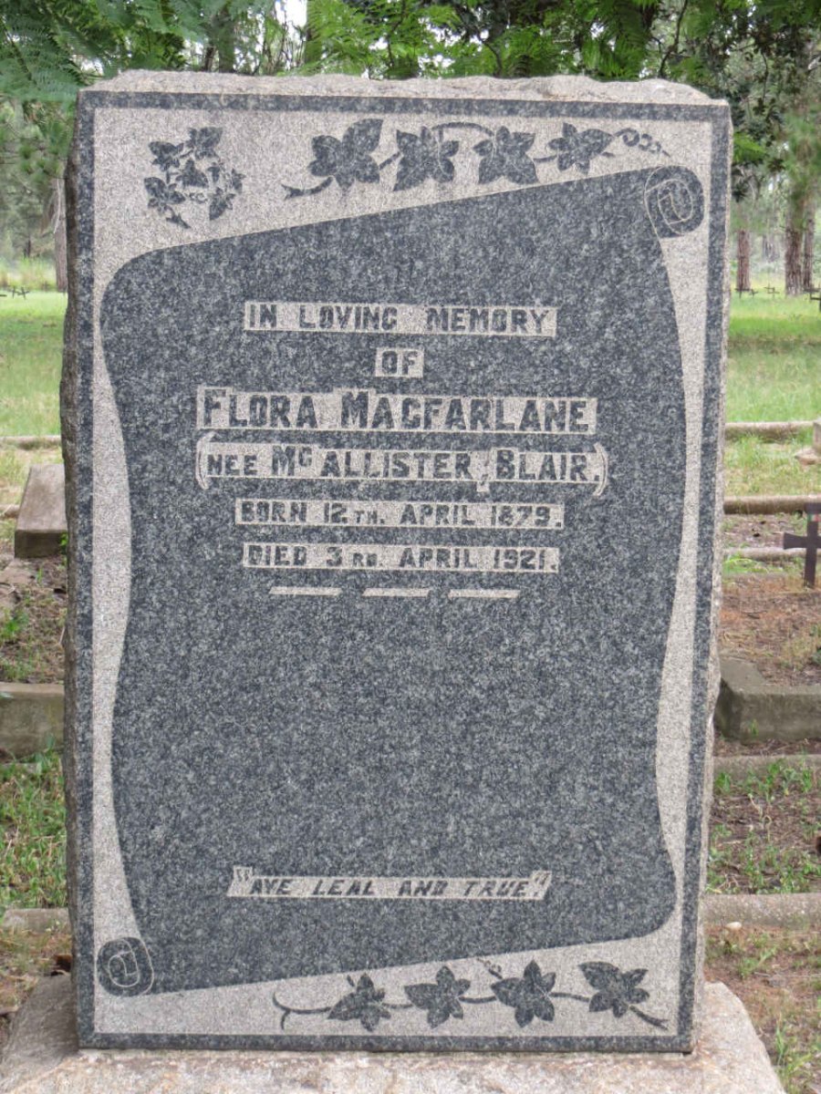 MacFARLANE Flora formerly BLAIR nee Mc ALLISTER 1879-1921