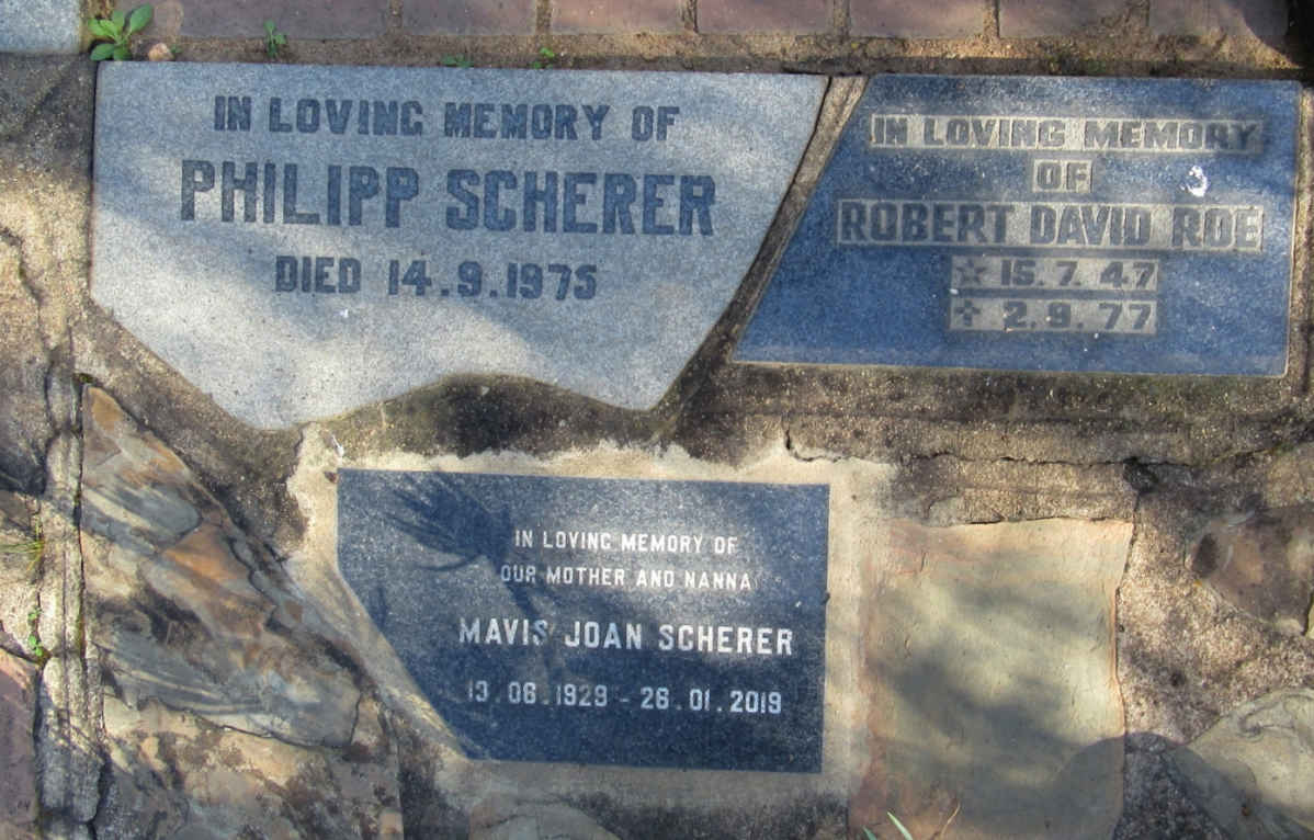 SCHERER Philipp -1975 :: ROE Robert David 1947-1977 :: SCHERER Mavis Joan 1929-2019