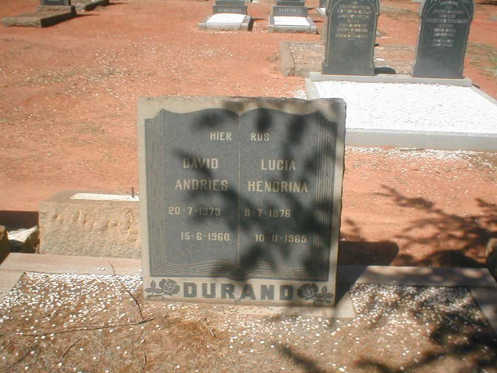 DURAND David Andries 1873-1960 &amp; Lucia Hendrina 1876-1965