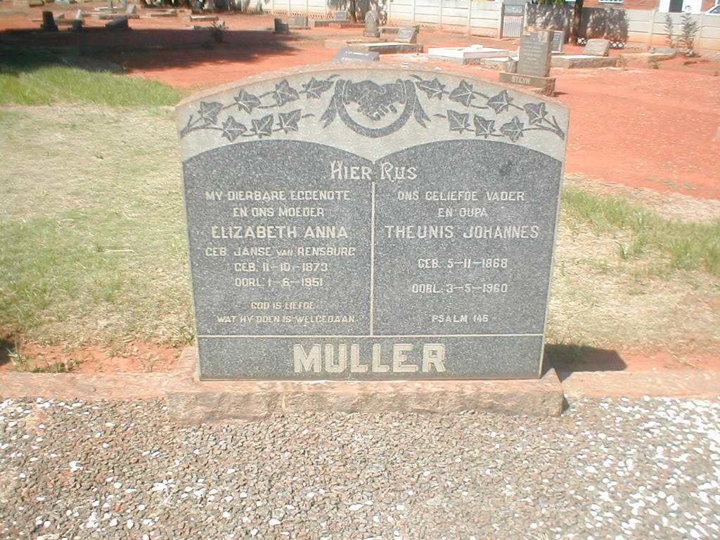 MULLER Theunis Johannes 1868-1960 &amp; Elizabeth Anna JANSE VAN RENSBURG 1873-1951