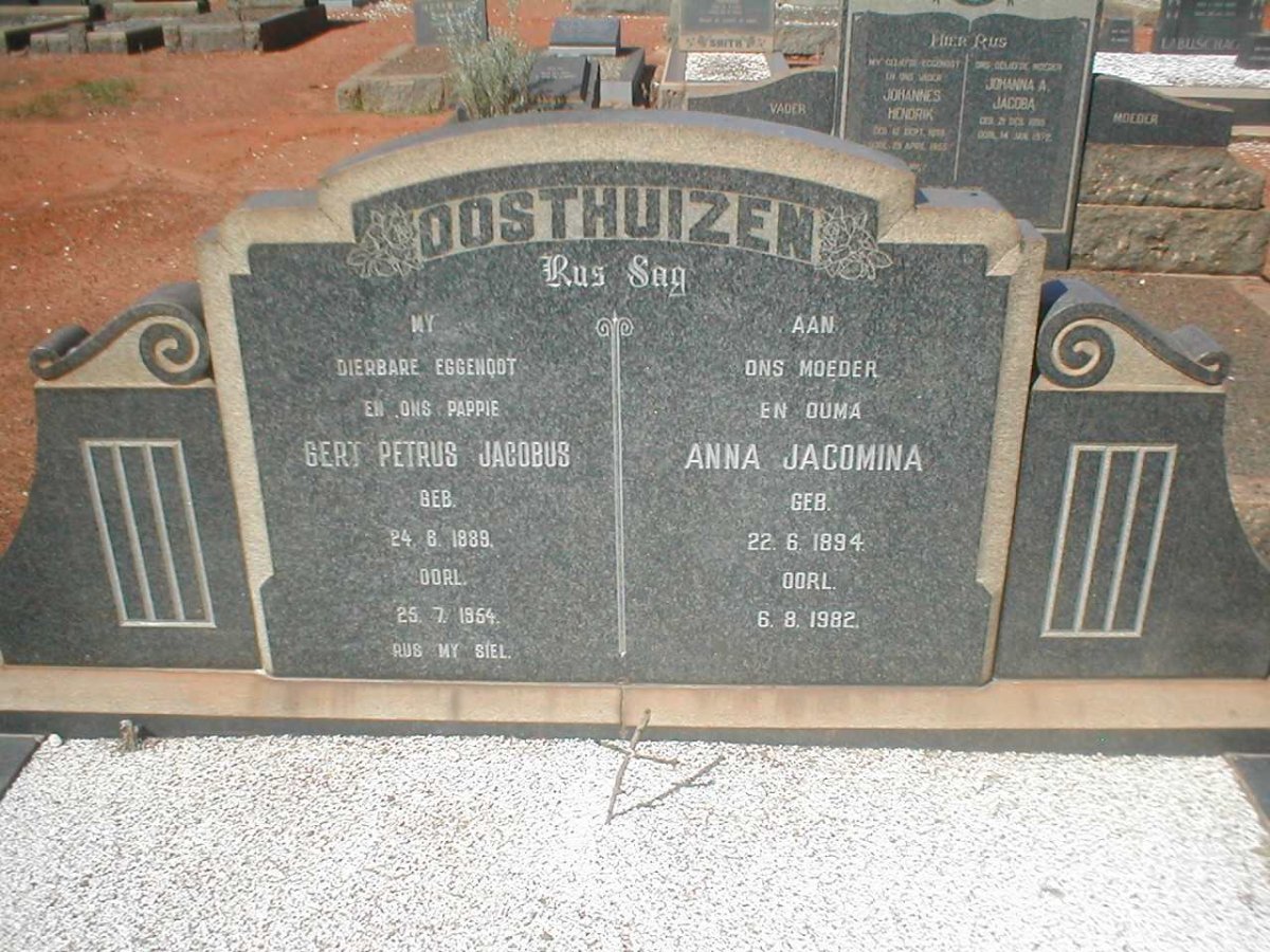 OOSTHUIZEN Gert Petrus Jacobus 1889-1954 &amp; Anna Jacomina 1894-1982