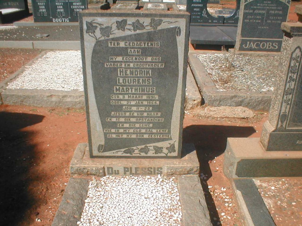 PLESSIS Hendrik Lourens Marthinus, du 1891-1954