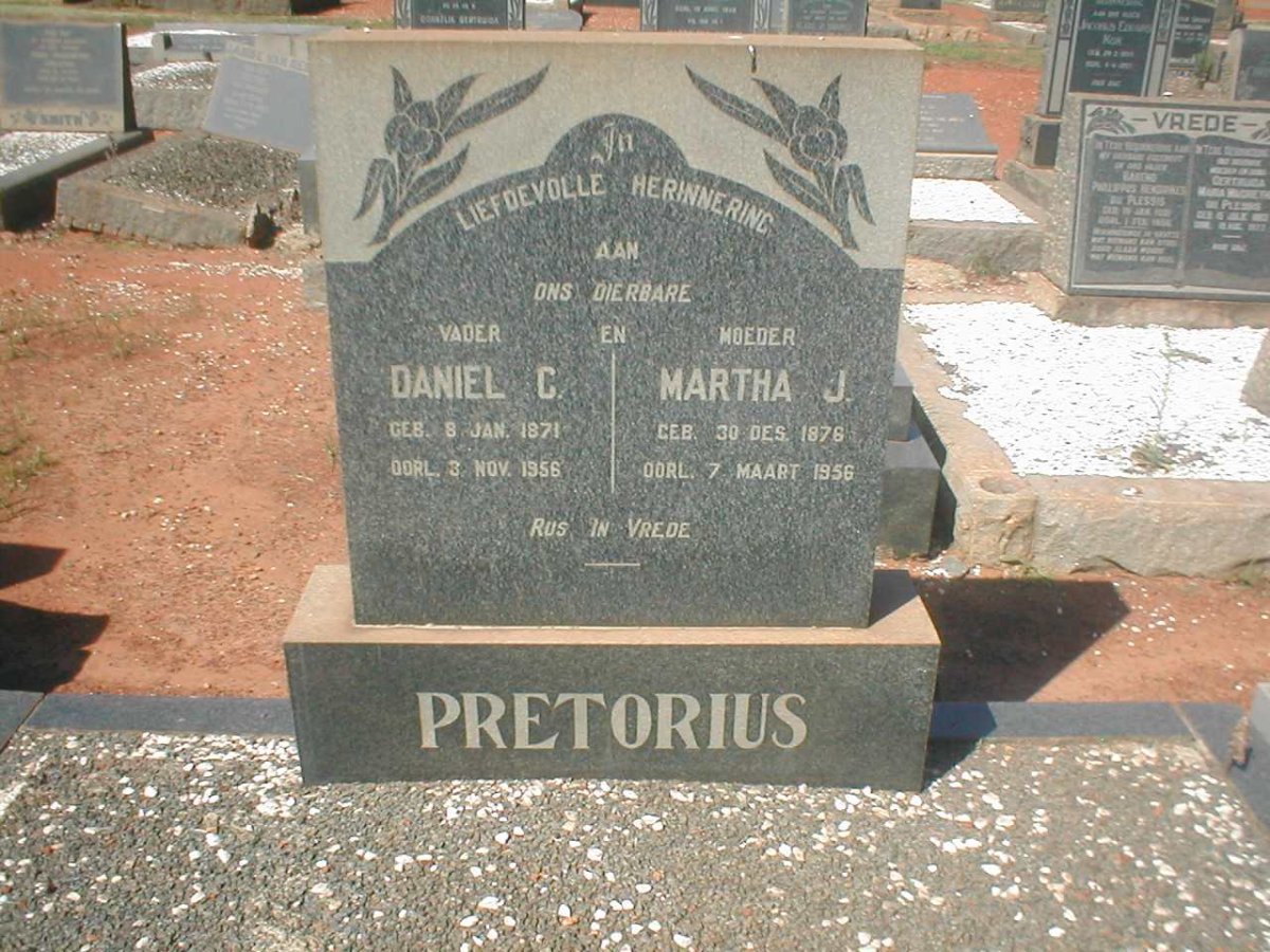 PRETORIUS Daniel C. 1871 -1956 &amp; Martha J. 1876-1956