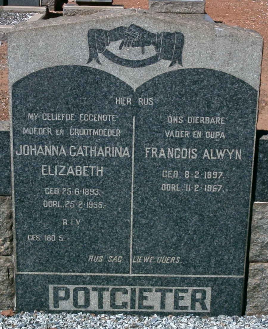 POTGIETER Francois Alwyn 1897-1957 &amp; Johanna Catharina Elizabeth 1893-1955