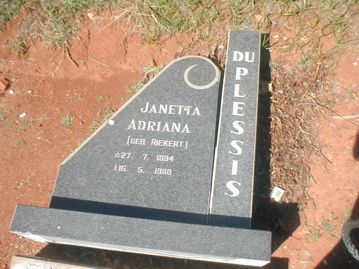 PLESSIS Janetta Adriana, du nee RIEKERT 1894-1980
