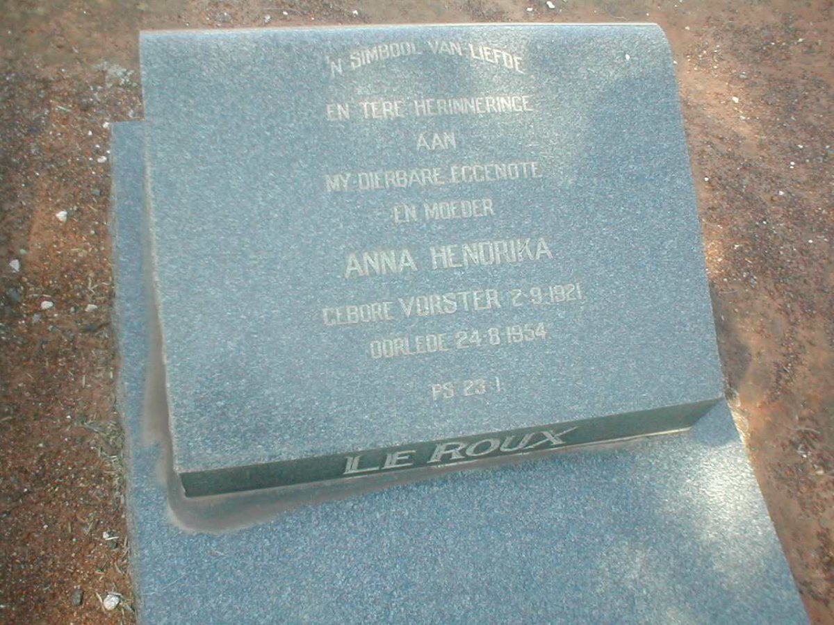 ROUX Anna Hendrika, le nee VORSTER 1921-1954