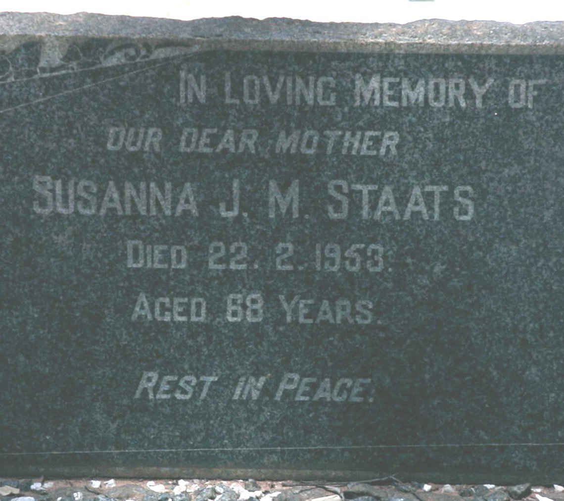 STAATS Susanna J.M. -1953