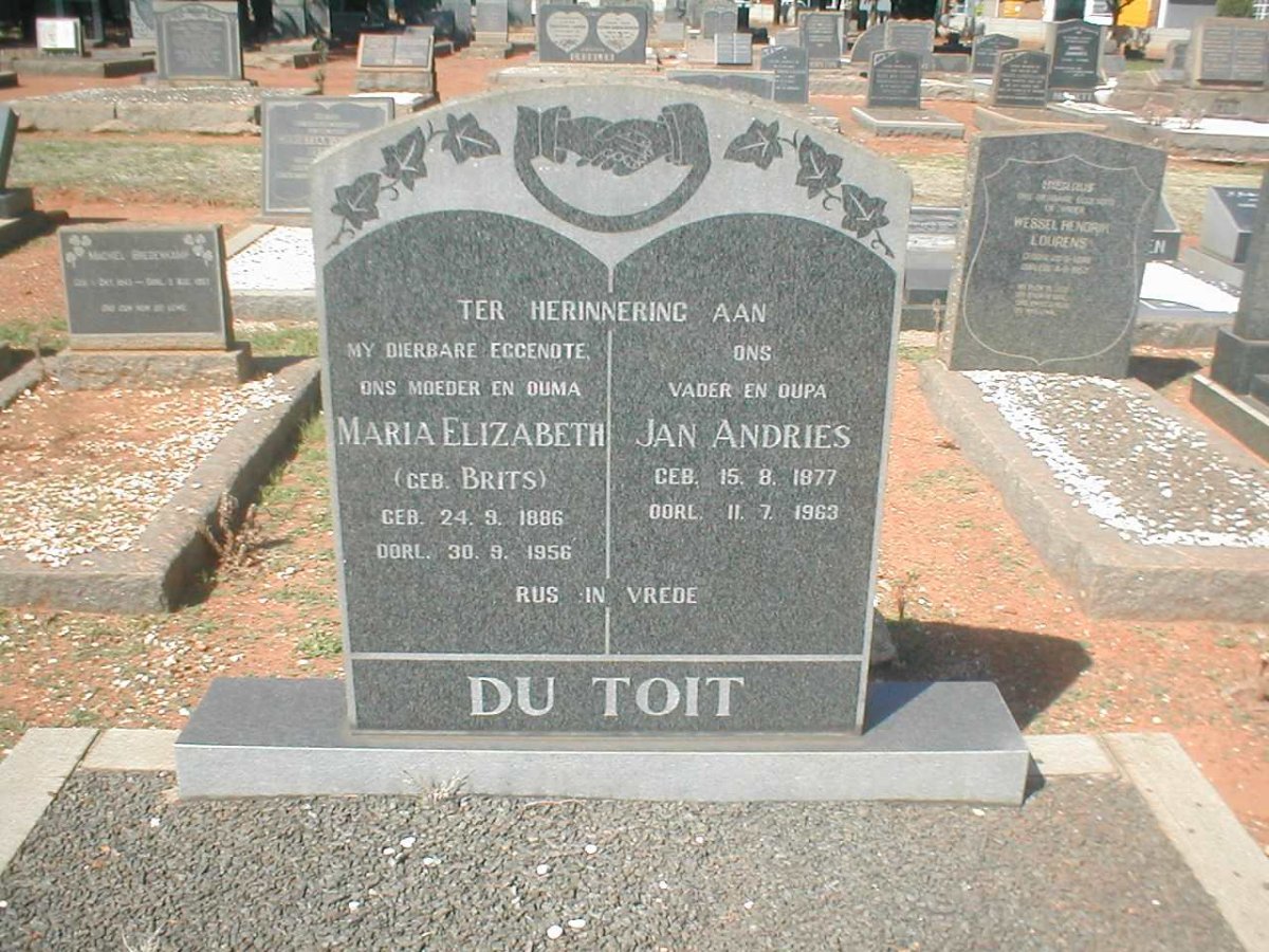TOIT Jan Andries, du 1877-1963 &amp; Maria Elizabeth BRITS 1886-1956