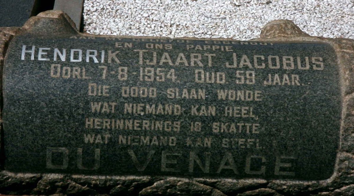 VENAGE Hendrik Tjaart Jacobus, du -1954