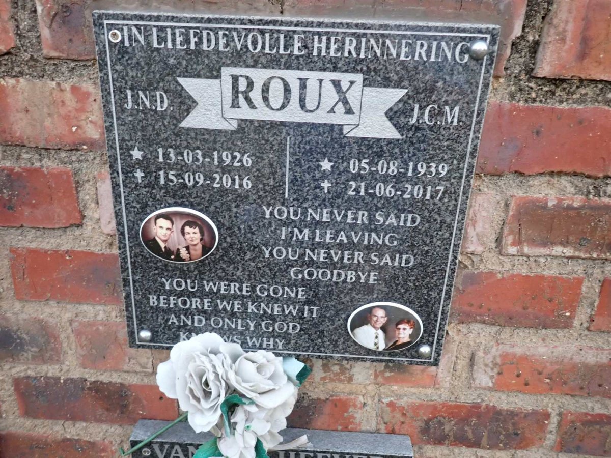 ROUX J.N.D. 1926-2016 &amp; J.C.M. 1939-2017