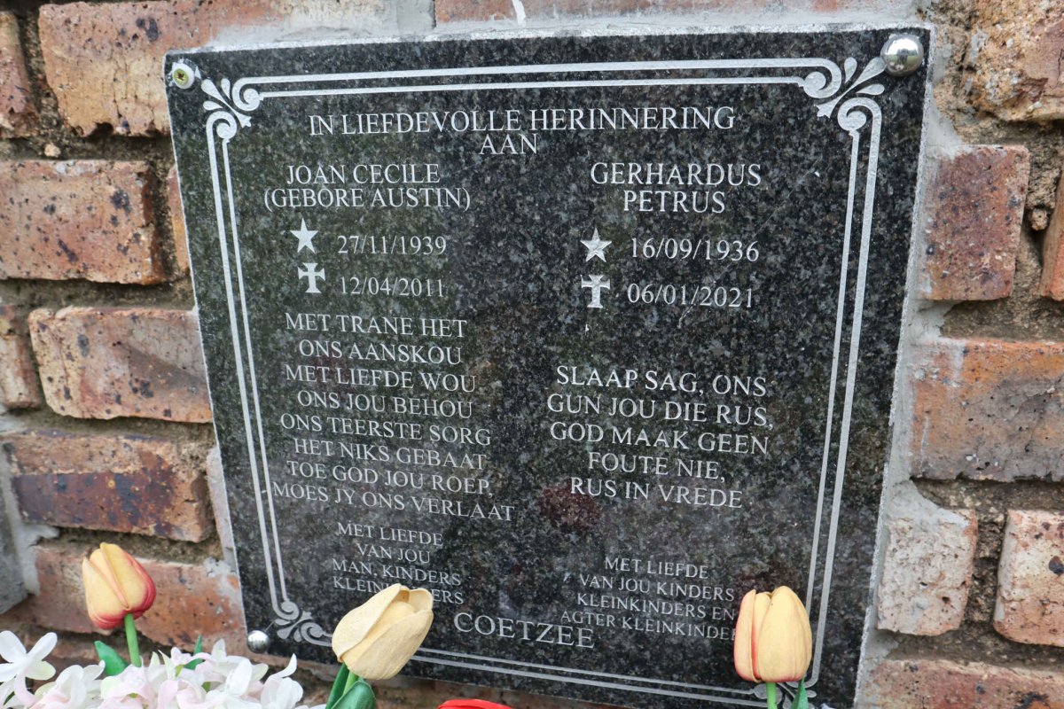 COETZEE Gerhardus Petrus 1936-2021 &amp; Joan Cecile AUSTIN 1939-2011