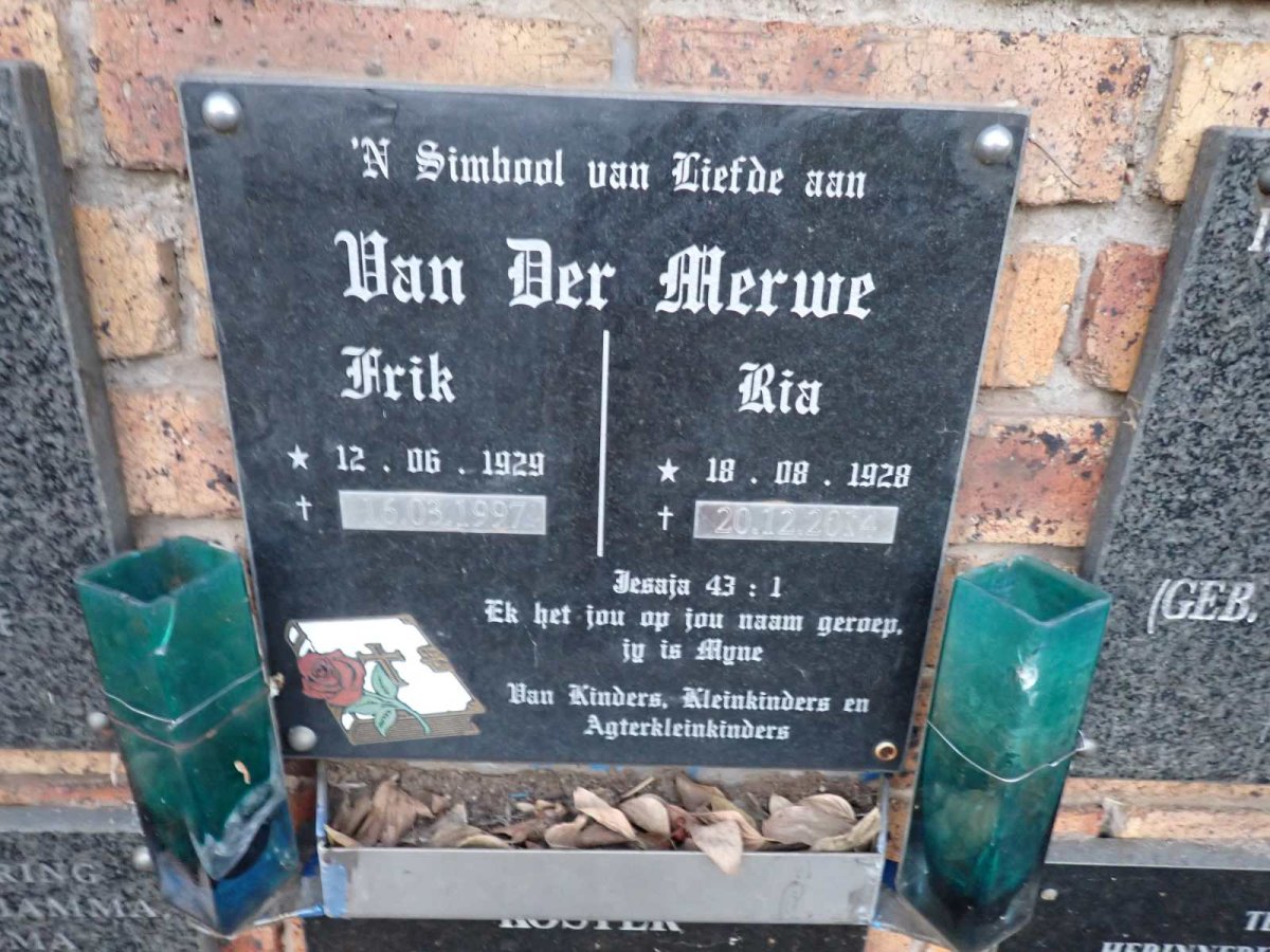 MERWE Erik, van der 1929-1997 &amp; Ria 1928-2014