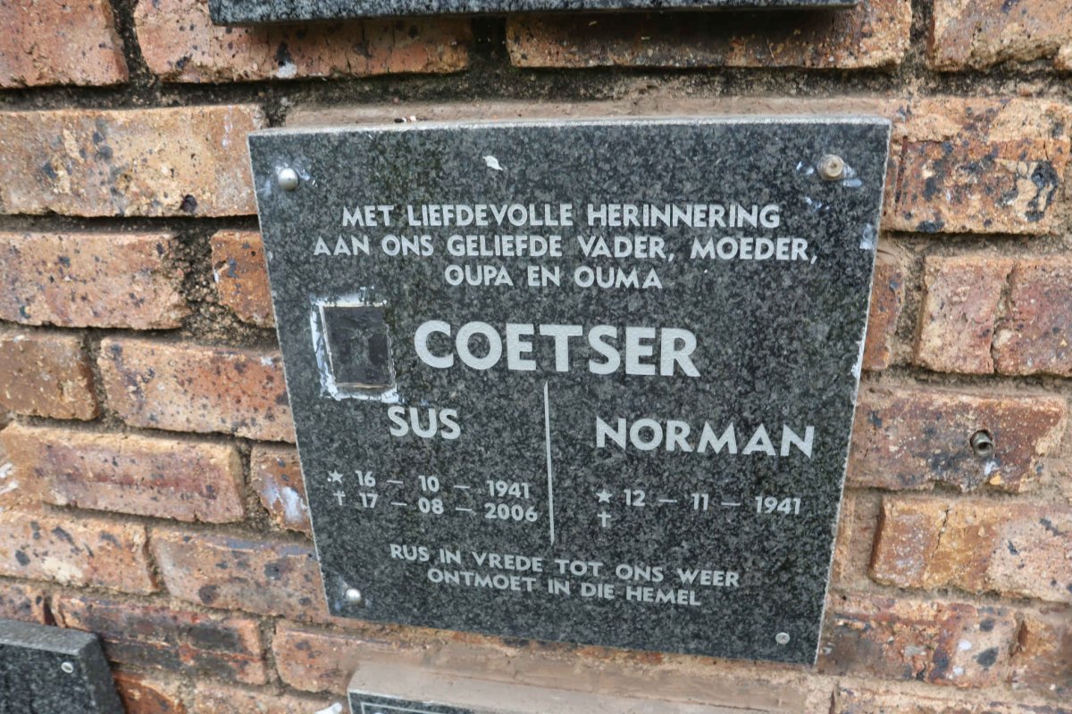 COETSER Norman 1941- &amp; Sus 1941-2006