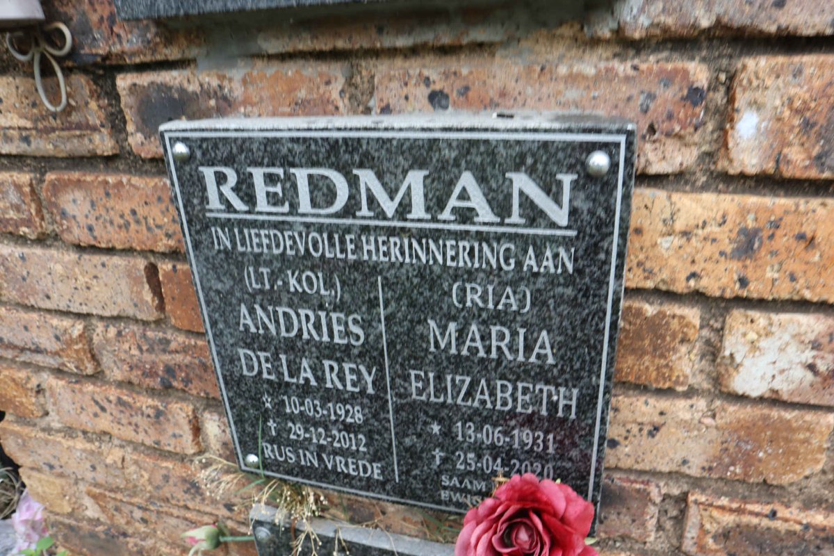 REDMAN Andries De La Rey 1928-2012 &amp; Maria Elizabeth 1931-2020