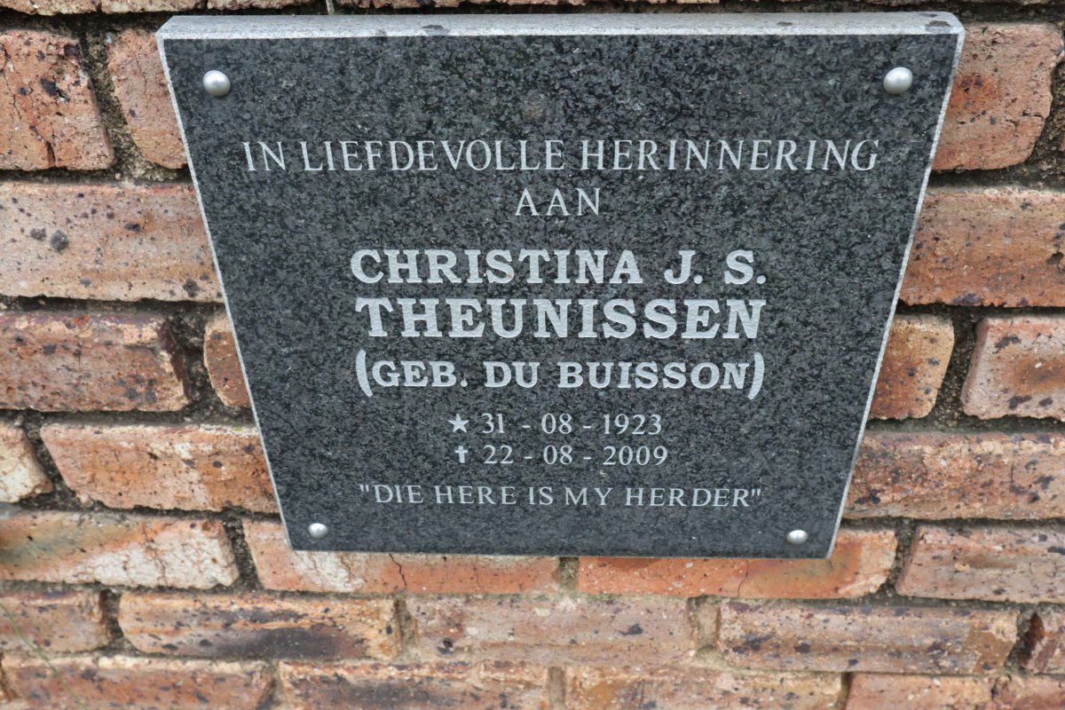 THEUNISSEN Christina J.S. nee DU BUISSON 1923-2009
