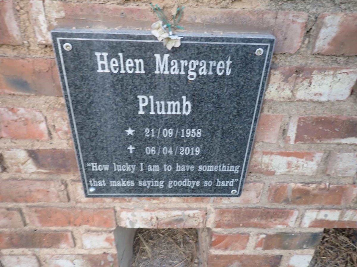 PLUMB Helen Margaret 1958-2019