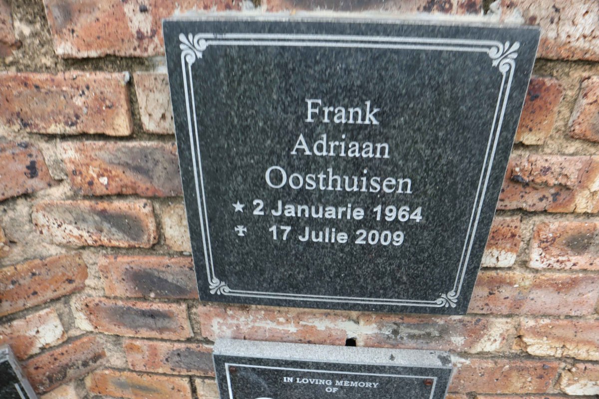 OOSTHUISEN Frank Adriaan 1964-2009