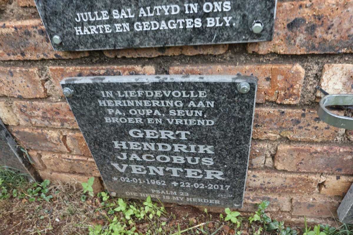 VENTER Gert Hendrik Jacobus 1962-2017