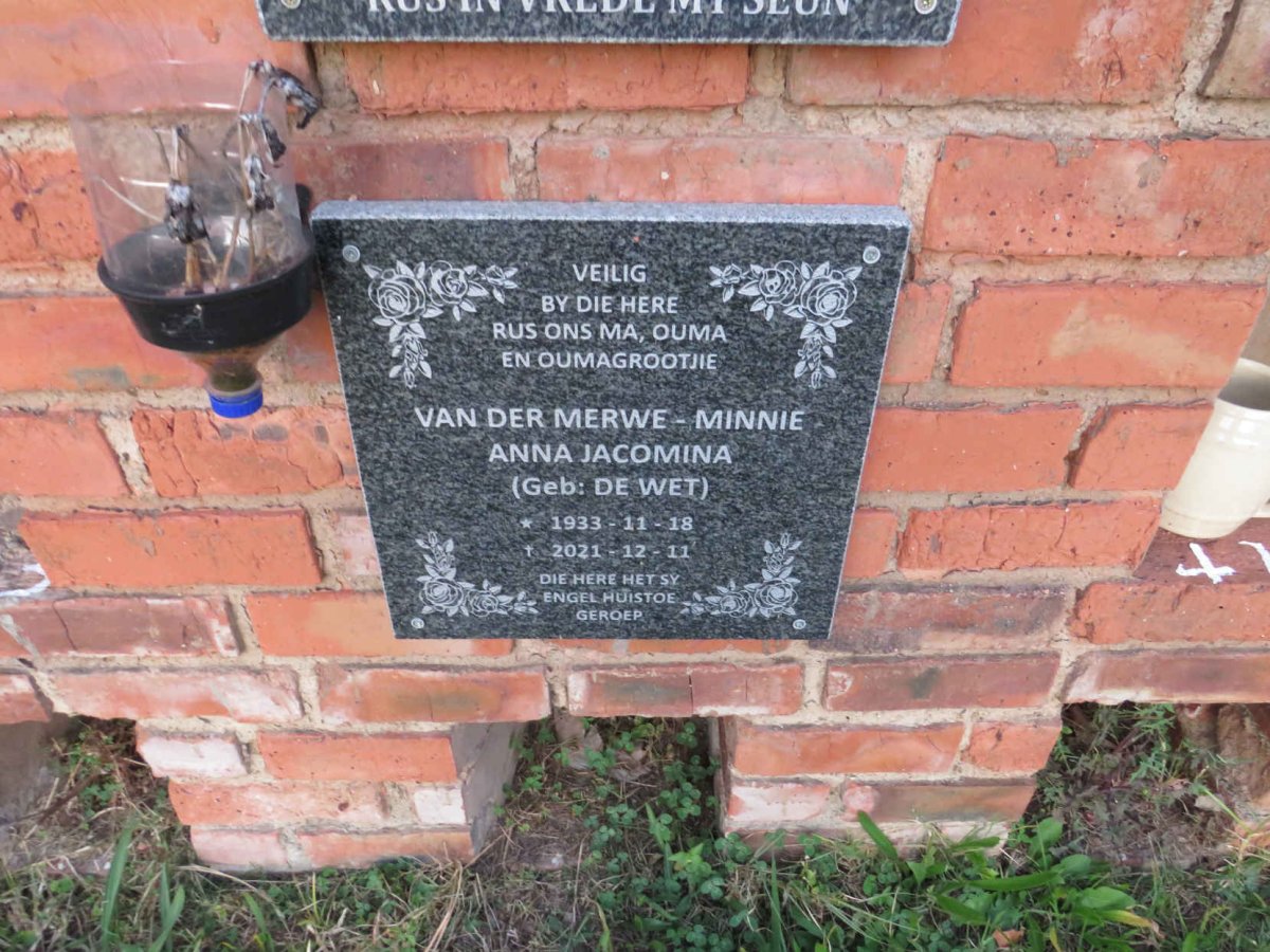 MINNIE Jacomina, VAN DER MERWE nee DE WET 1933-2021