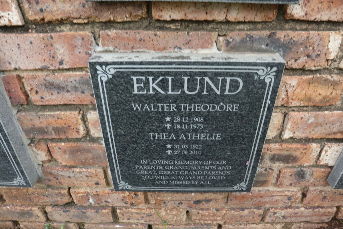 EKLUND Walter Theodore 1908-1973 &amp; Thea Athelie 1922-2010
